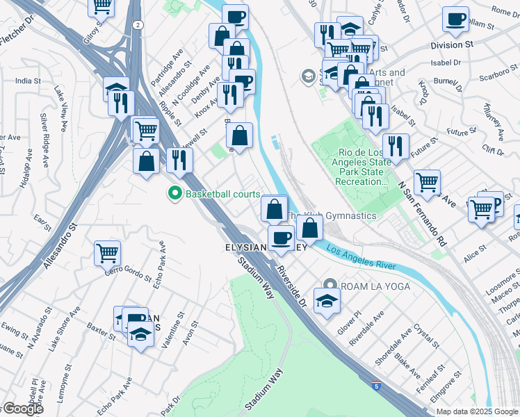 map of restaurants, bars, coffee shops, grocery stores, and more near in Los Angeles