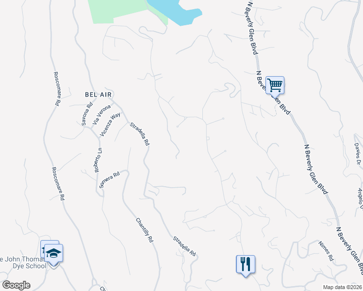 map of restaurants, bars, coffee shops, grocery stores, and more near 10710 Levico Way in Los Angeles