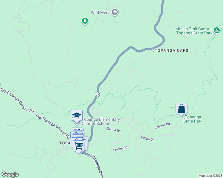 map of restaurants, bars, coffee shops, grocery stores, and more near 21549 Summit Trail in Topanga