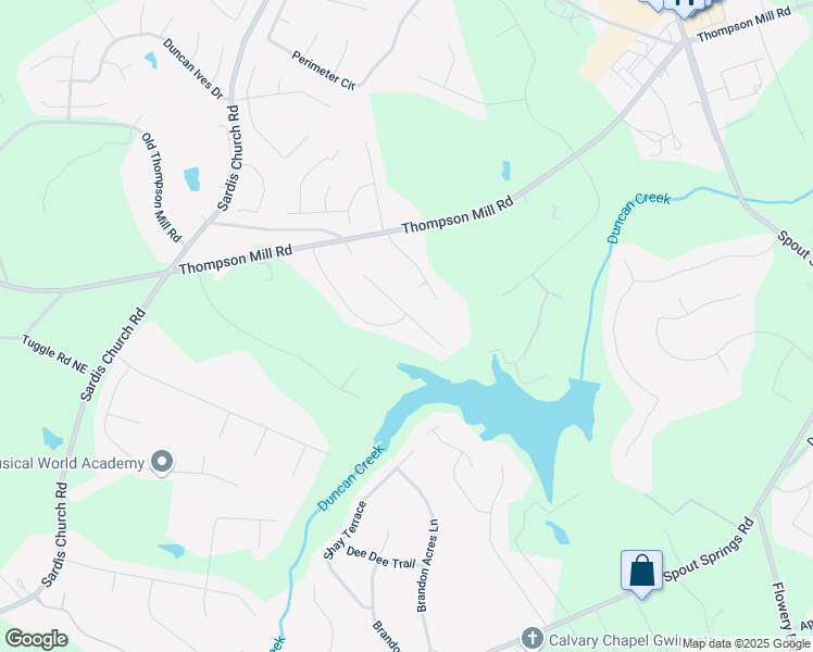 map of restaurants, bars, coffee shops, grocery stores, and more near 2450 Weber Heights Way in Buford