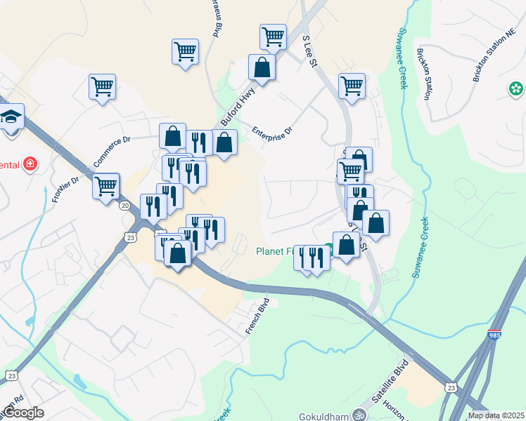 map of restaurants, bars, coffee shops, grocery stores, and more near 4182 Sturgeon Circle in Buford