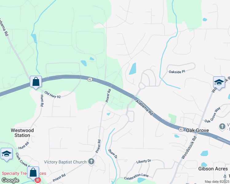 map of restaurants, bars, coffee shops, grocery stores, and more near 6009 Priest Rd in Acworth