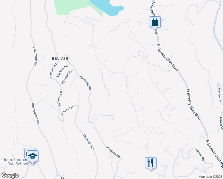 map of restaurants, bars, coffee shops, grocery stores, and more near 10710 Levico Way in Los Angeles