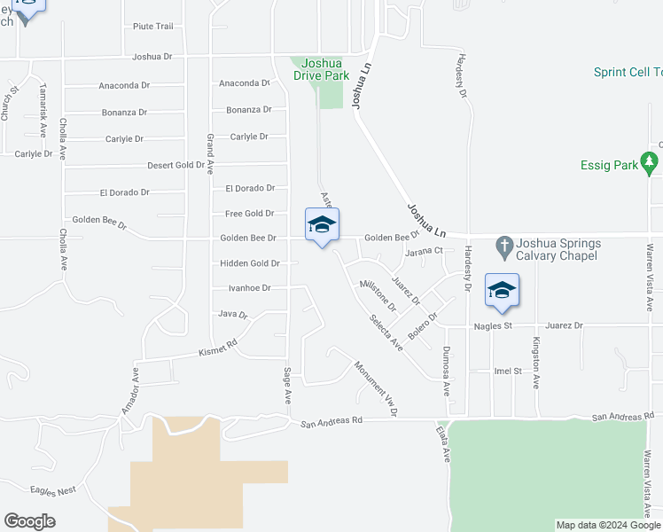 map of restaurants, bars, coffee shops, grocery stores, and more near 57031 Selecta Avenue in Yucca Valley