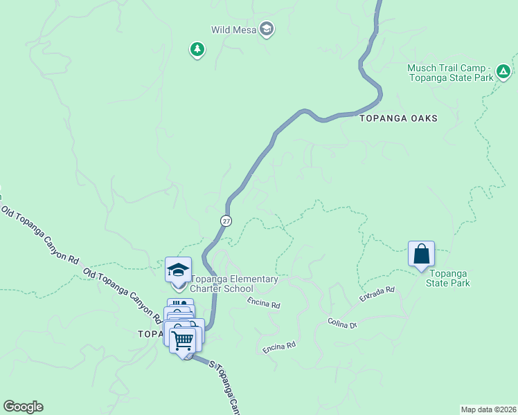 map of restaurants, bars, coffee shops, grocery stores, and more near 21549 Summit Trail in Topanga