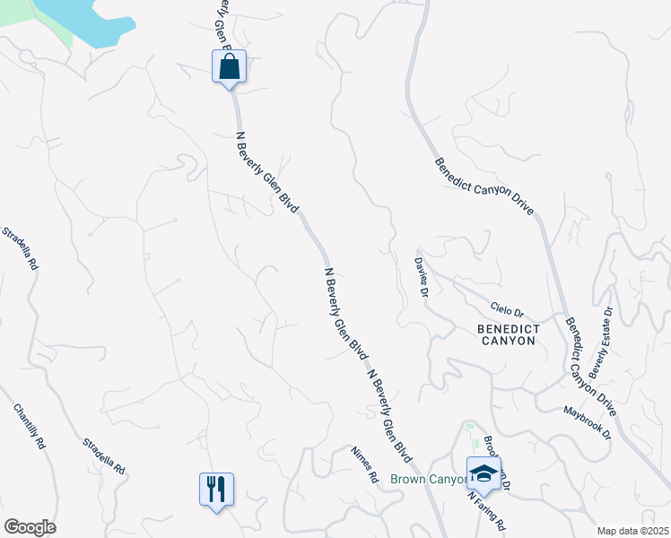 map of restaurants, bars, coffee shops, grocery stores, and more near 1300 North Beverly Glen Boulevard in Los Angeles