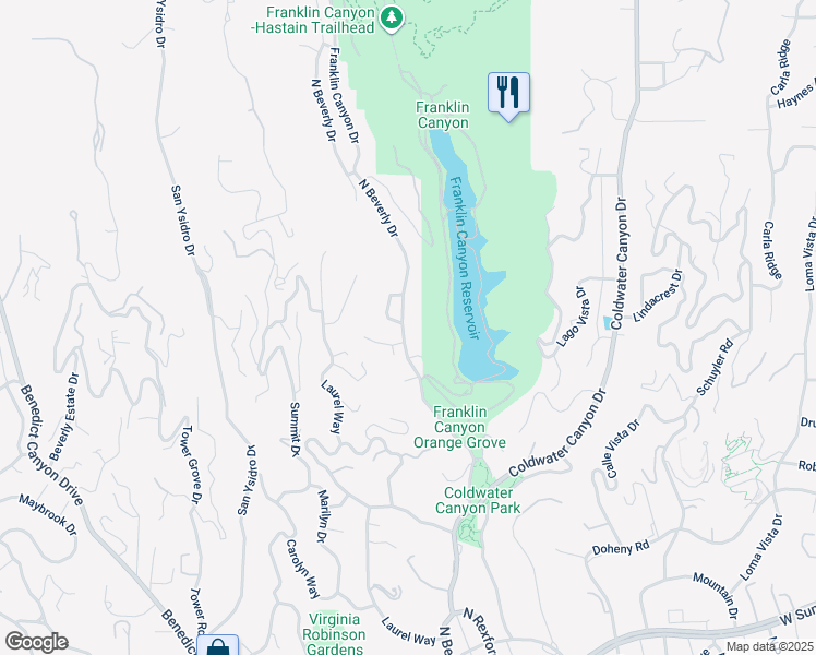 map of restaurants, bars, coffee shops, grocery stores, and more near 1418 North Beverly Drive in Beverly Hills