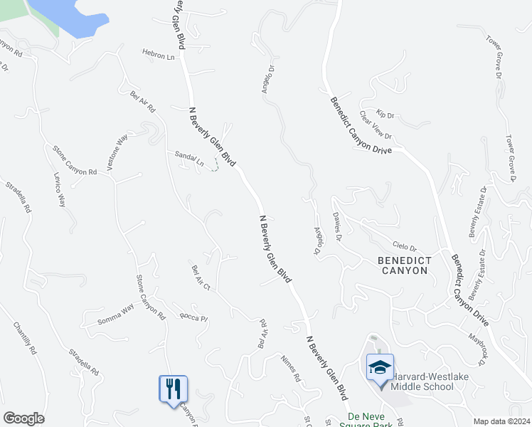 map of restaurants, bars, coffee shops, grocery stores, and more near 1300 North Beverly Glen Boulevard in Los Angeles