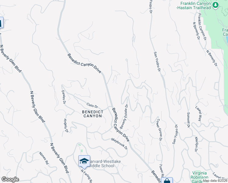 map of restaurants, bars, coffee shops, grocery stores, and more near 1372 Benedict Canyon Drive in Beverly Hills