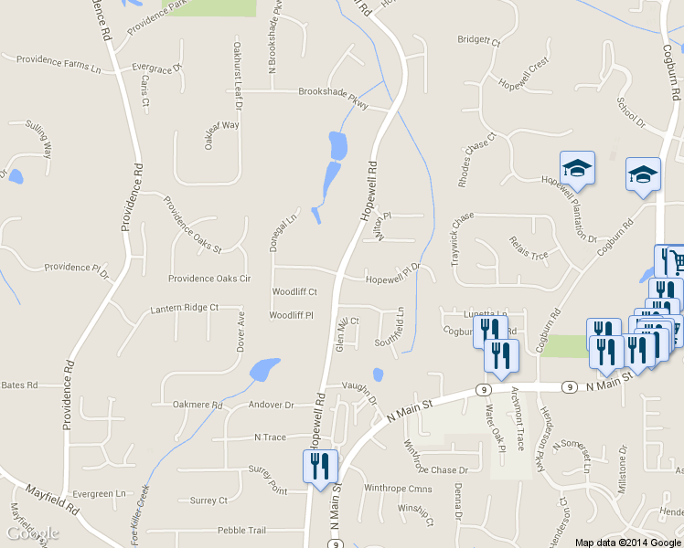 map of restaurants, bars, coffee shops, grocery stores, and more near 720 Hopewell Place Drive in Milton