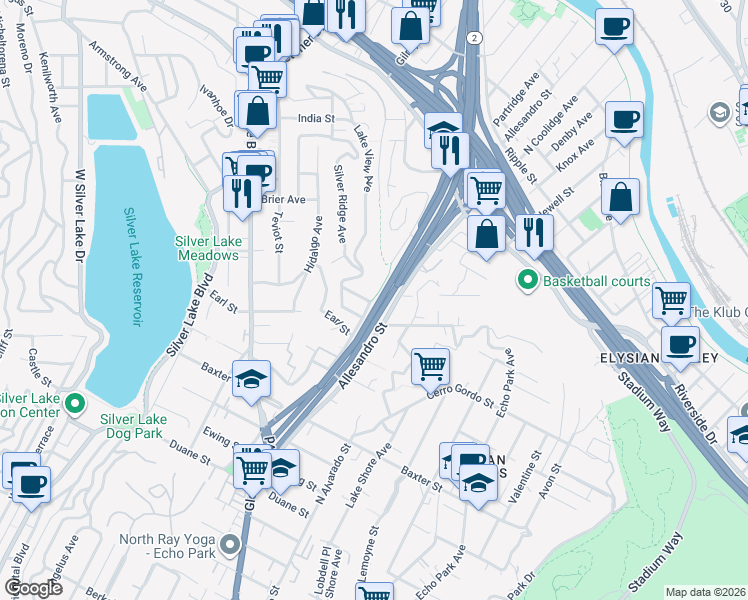 map of restaurants, bars, coffee shops, grocery stores, and more near 2228 Lake View Avenue in Los Angeles