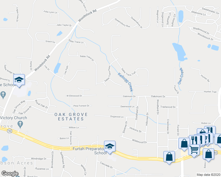 map of restaurants, bars, coffee shops, grocery stores, and more near 405 Sable Trace Cove in Acworth