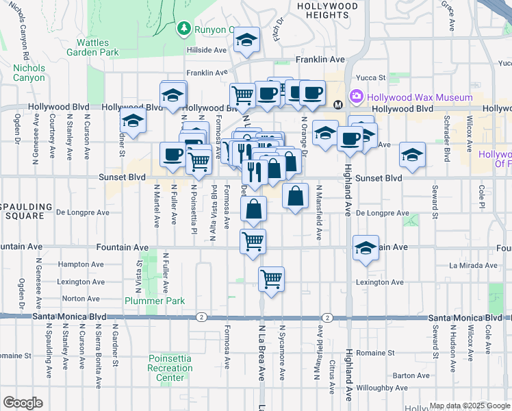 map of restaurants, bars, coffee shops, grocery stores, and more near in Los Angeles