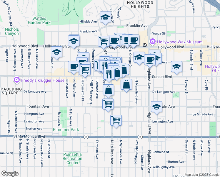 map of restaurants, bars, coffee shops, grocery stores, and more near in Los Angeles