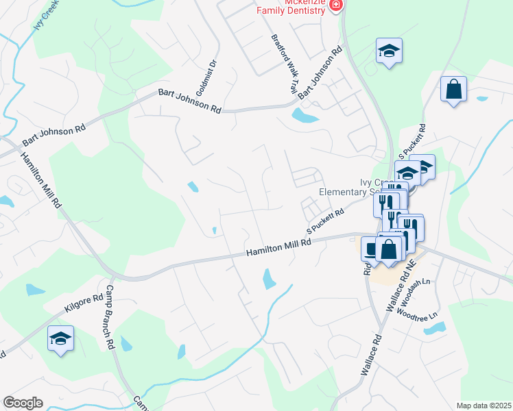 map of restaurants, bars, coffee shops, grocery stores, and more near 3156 Cavendish Court Northeast in Buford