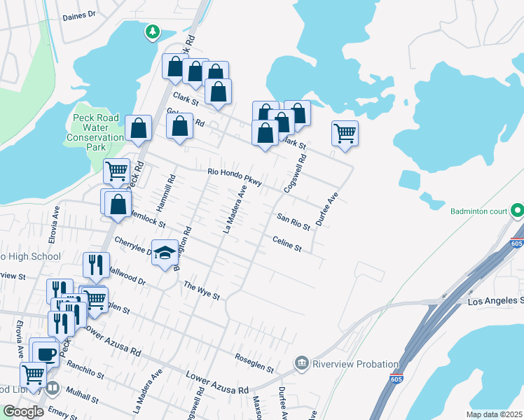 map of restaurants, bars, coffee shops, grocery stores, and more near 5339 Cogswell Road in El Monte