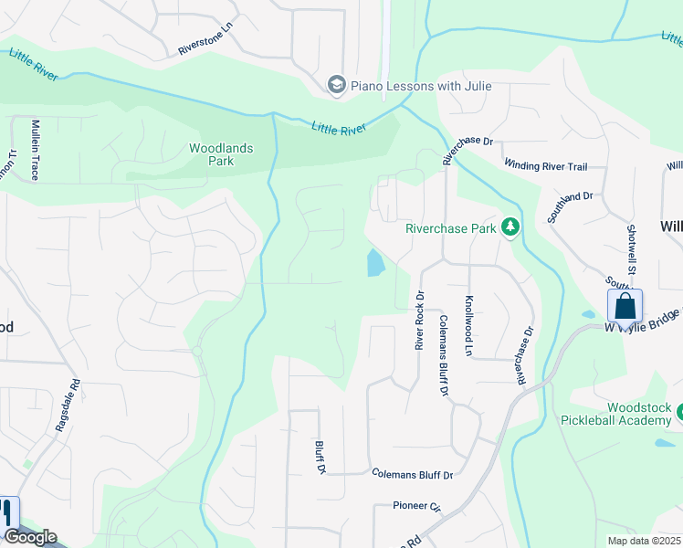 map of restaurants, bars, coffee shops, grocery stores, and more near 121 Brendylynn Trace in Woodstock