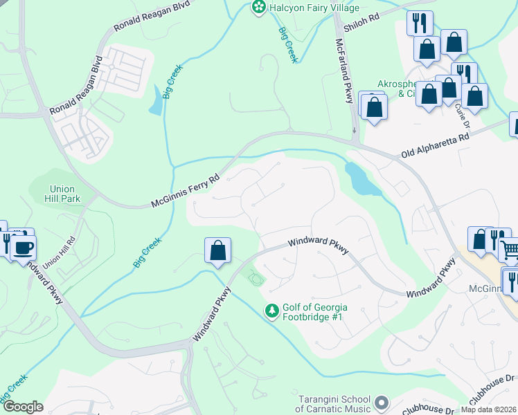 map of restaurants, bars, coffee shops, grocery stores, and more near 1930 Wynridge Landing in Alpharetta