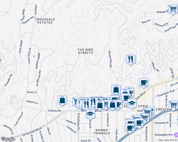 map of restaurants, bars, coffee shops, grocery stores, and more near 9050 Oriole Way in Los Angeles