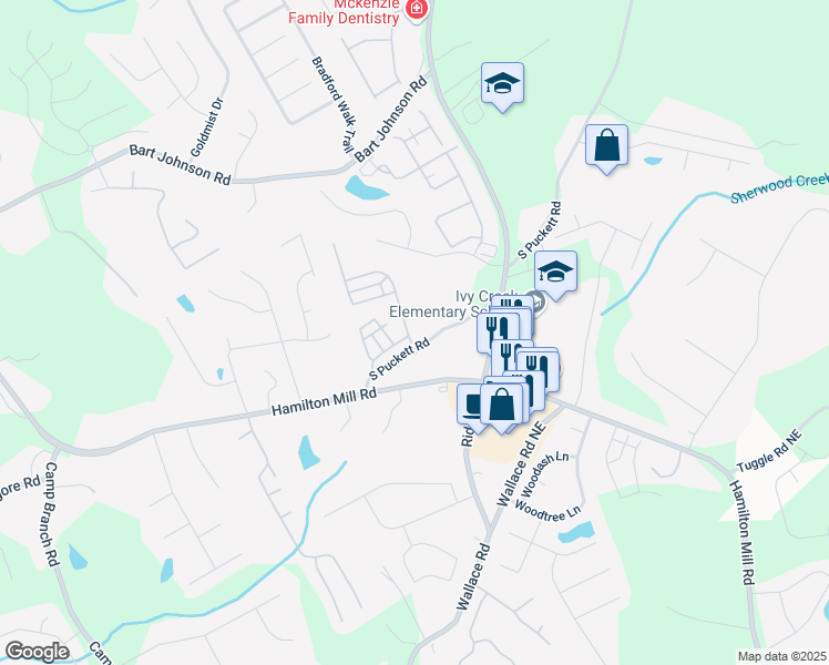 map of restaurants, bars, coffee shops, grocery stores, and more near 3541 Salvia Drive in Buford