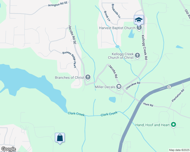map of restaurants, bars, coffee shops, grocery stores, and more near 5912 Jacobs Road in Acworth