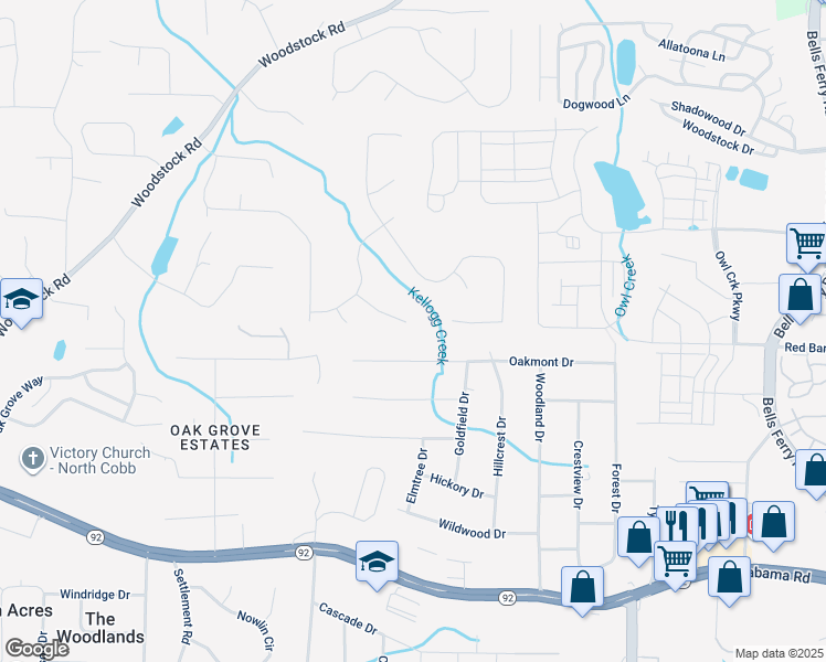 map of restaurants, bars, coffee shops, grocery stores, and more near 512 Sable Trace Way in Acworth