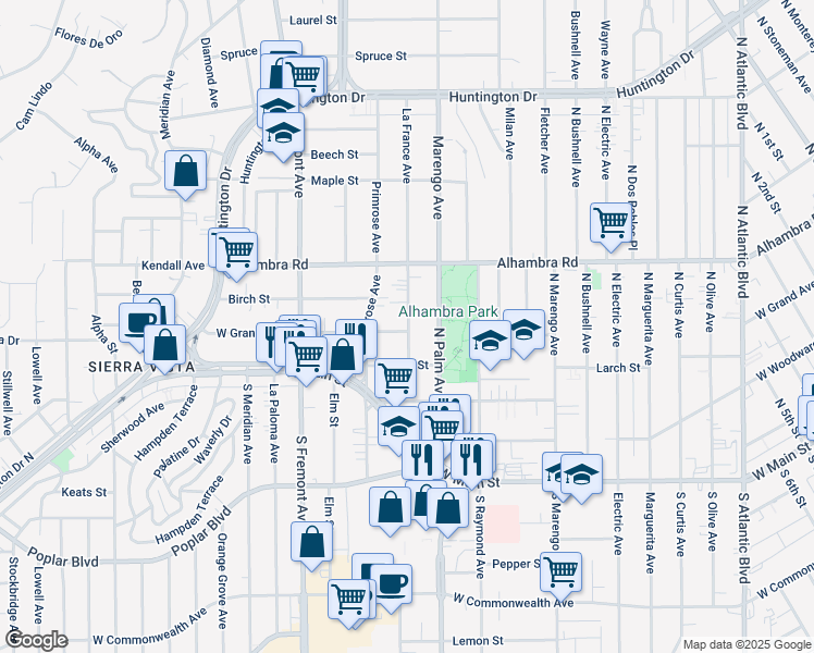 map of restaurants, bars, coffee shops, grocery stores, and more near 308 La France Avenue in Alhambra