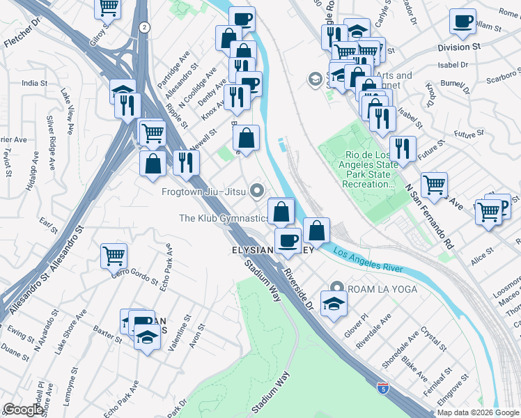 map of restaurants, bars, coffee shops, grocery stores, and more near in Los Angeles