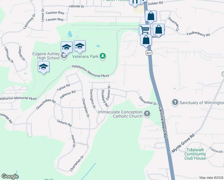 map of restaurants, bars, coffee shops, grocery stores, and more near 708 Glenarthur Drive in Wilmington