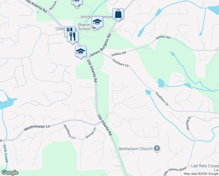 map of restaurants, bars, coffee shops, grocery stores, and more near 4610 Shannon Court in Suwanee