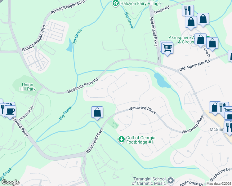 map of restaurants, bars, coffee shops, grocery stores, and more near 1930 Wynridge Landing in Alpharetta