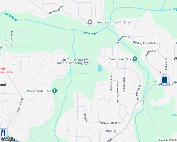 map of restaurants, bars, coffee shops, grocery stores, and more near 111 Brendylynn Trace in Woodstock