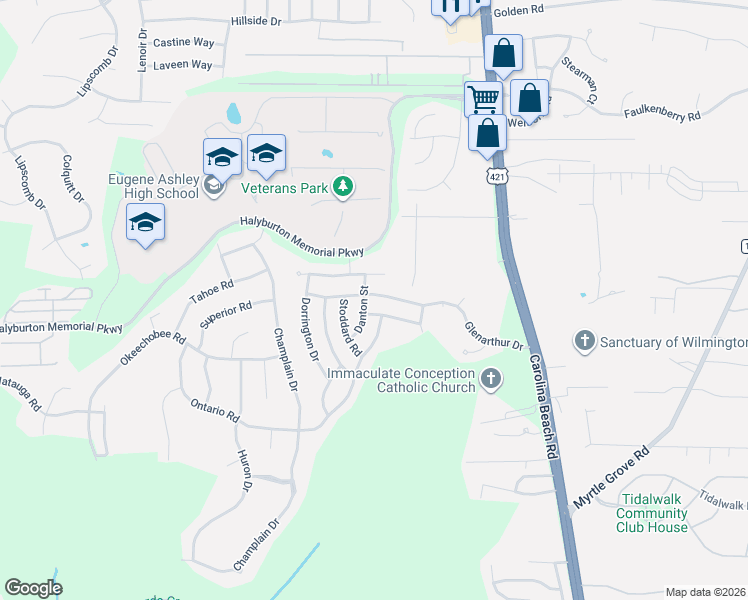 map of restaurants, bars, coffee shops, grocery stores, and more near 708 Glenarthur Drive in Wilmington