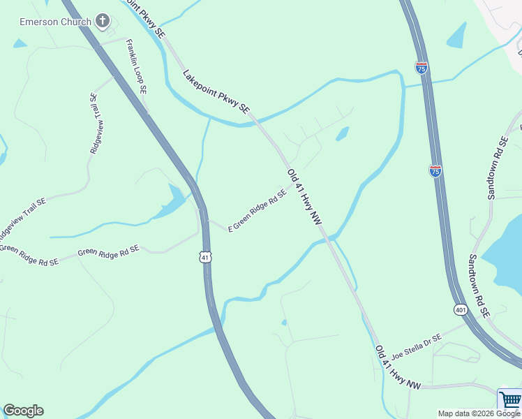 map of restaurants, bars, coffee shops, grocery stores, and more near 54 East Green Ridge Road Southeast in Cartersville