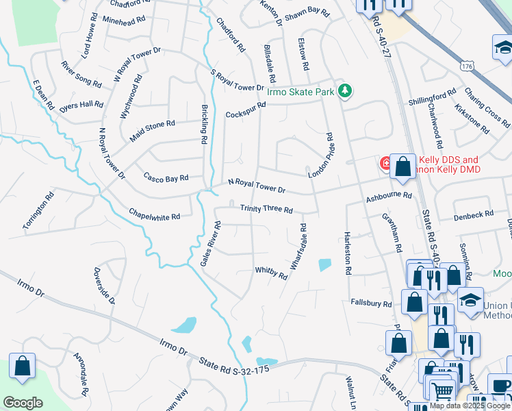 map of restaurants, bars, coffee shops, grocery stores, and more near 331 Chadford Road in Irmo