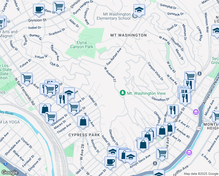 map of restaurants, bars, coffee shops, grocery stores, and more near 3657 Maceo Street in Los Angeles