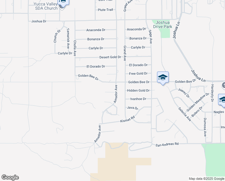 map of restaurants, bars, coffee shops, grocery stores, and more near Hidden Gold Drive in Yucca Valley