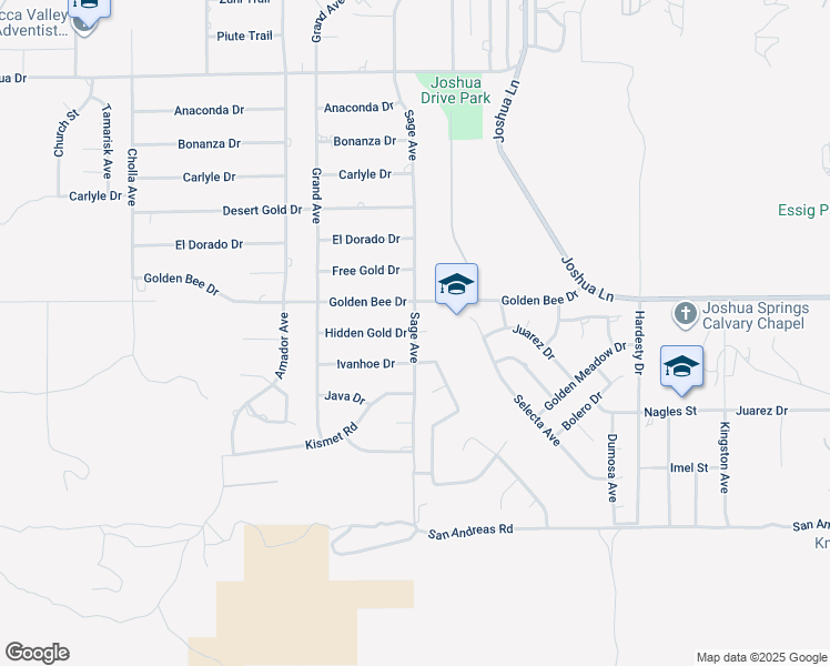 map of restaurants, bars, coffee shops, grocery stores, and more near Hidden Gold Drive in Yucca Valley