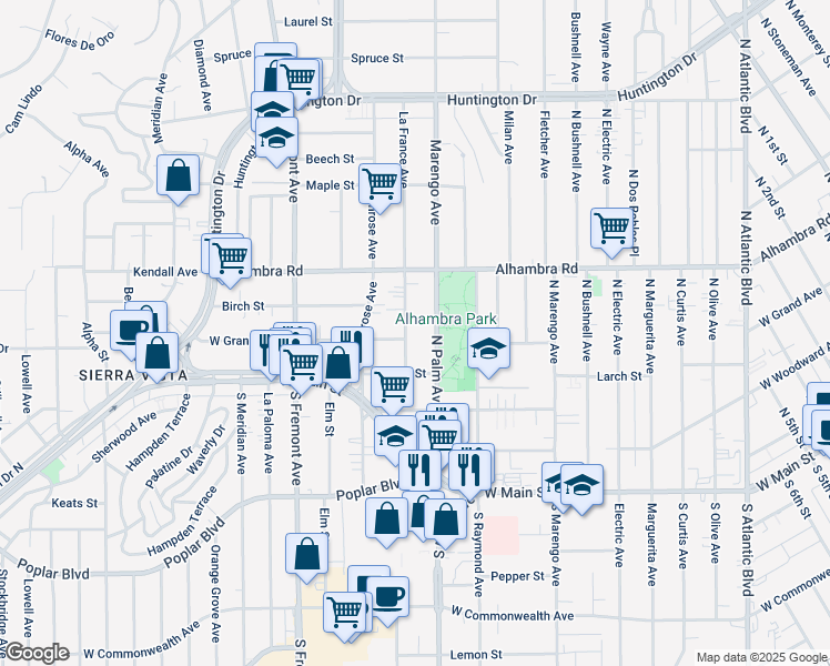 map of restaurants, bars, coffee shops, grocery stores, and more near 310 La France Avenue in Alhambra