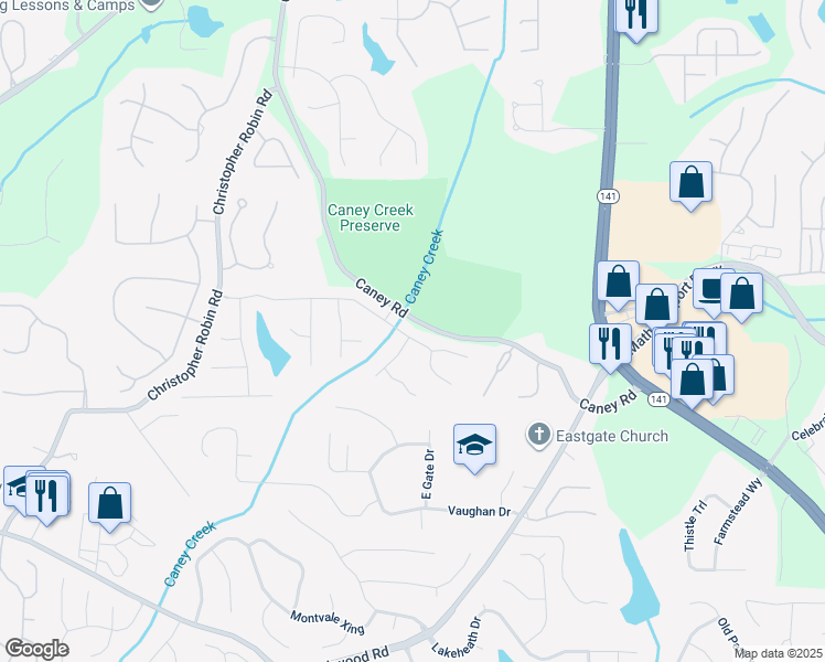 map of restaurants, bars, coffee shops, grocery stores, and more near 2840 Brookwater Drive in Cumming