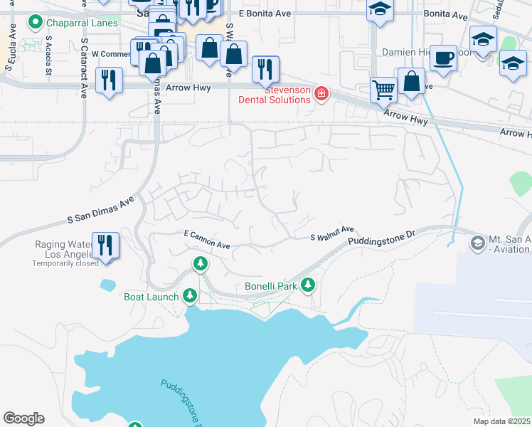 map of restaurants, bars, coffee shops, grocery stores, and more near 751 Harwood Court in San Dimas