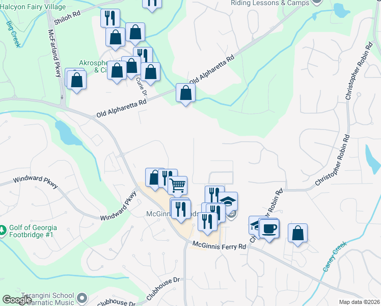 map of restaurants, bars, coffee shops, grocery stores, and more near 4830 Hastings Terrace in Alpharetta