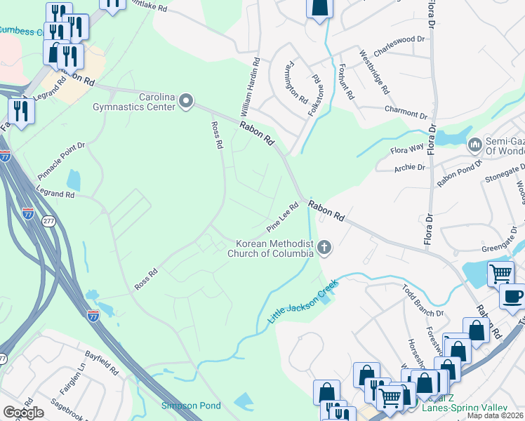 map of restaurants, bars, coffee shops, grocery stores, and more near 220 Pine Lee Road in Columbia