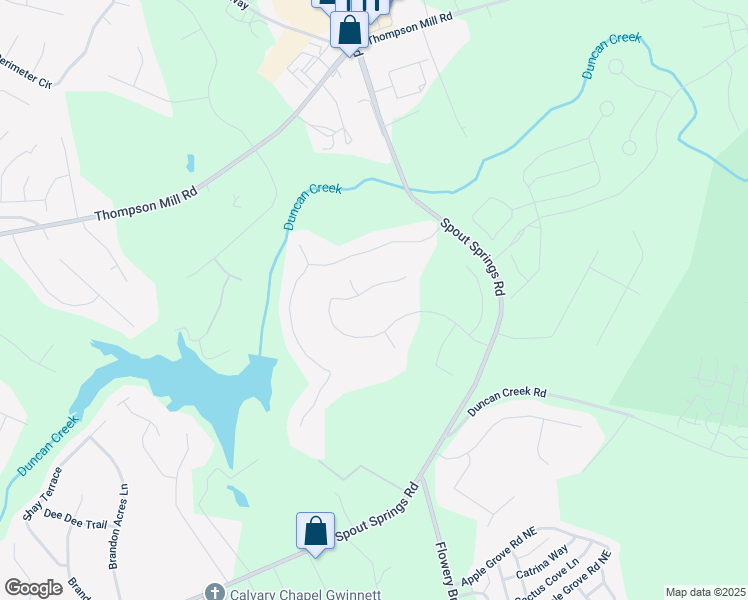 map of restaurants, bars, coffee shops, grocery stores, and more near 2425 Pemberton Point in Buford