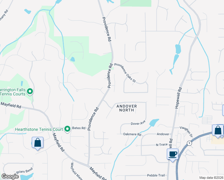 map of restaurants, bars, coffee shops, grocery stores, and more near 4130 Providence Square in Alpharetta