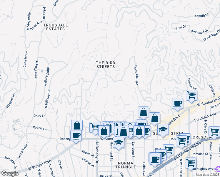 map of restaurants, bars, coffee shops, grocery stores, and more near 9050 Oriole Way in Los Angeles