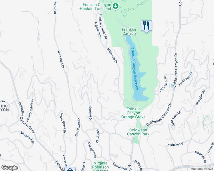 map of restaurants, bars, coffee shops, grocery stores, and more near 1414 Donhill Drive in Beverly Hills