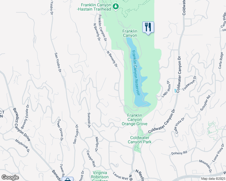 map of restaurants, bars, coffee shops, grocery stores, and more near 1441 Robmar Drive in Beverly Hills