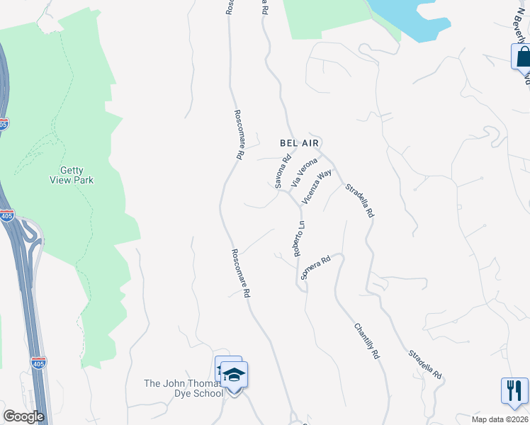 map of restaurants, bars, coffee shops, grocery stores, and more near 10925 Verano Road in Los Angeles