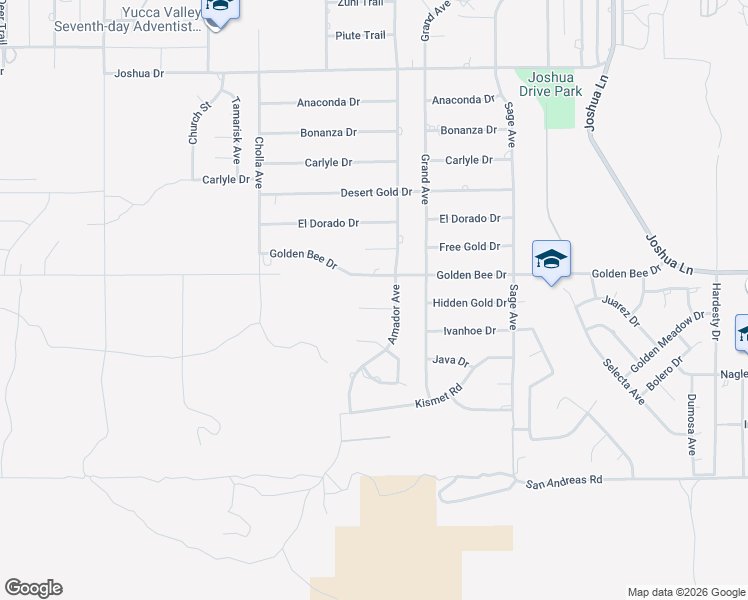 map of restaurants, bars, coffee shops, grocery stores, and more near 56620 Hidden Gold Drive in Yucca Valley